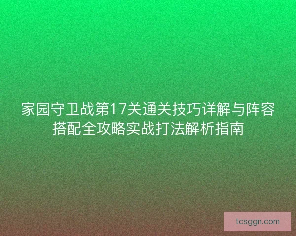 家园守卫战第17关通关技巧详解与阵容搭配全攻略实战打法解析指南 家园守卫战第17关通关技巧详解与阵容搭配全攻略实战打法解析指南