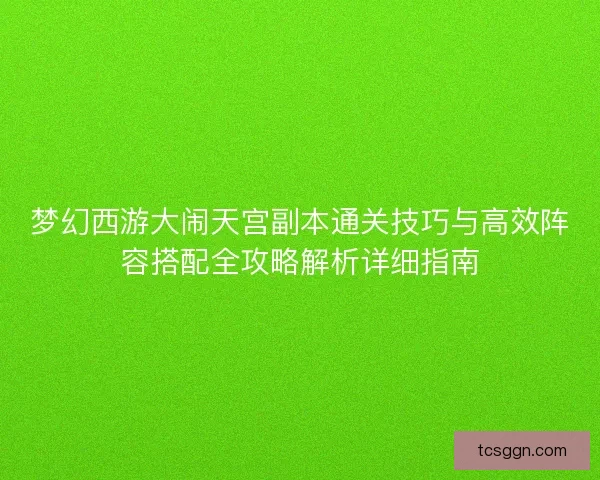 梦幻西游大闹天宫副本通关技巧与高效阵容搭配全攻略解析详细指南